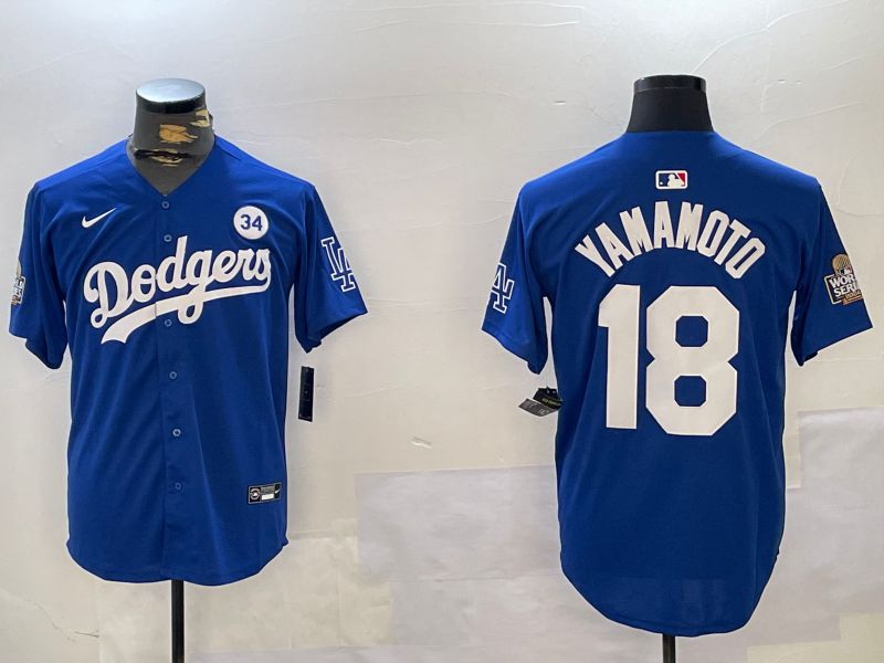 Men Los Angeles Dodgers #18 Yamamoto Blue Game 2024 Nike MLB Jersey style 1121